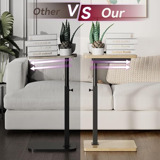 IBUYKE C Shaped Side Table, Angle Adjustable, 360° Swivel Height Adjustable End Table for Small Spaces, for Phone Computer & Tablet, Modern Small Coffee Snack Table for Sofa/Bed, Natural UTVT004R