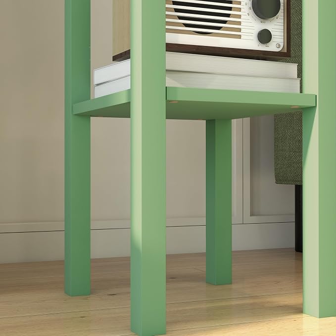 HOMCOM Narrow End Table with Drawer and Bottom Shelf, Slim Side Table for Small Spaces, Skinny Modern Accent Desk for Living Room, Set of 1, Green