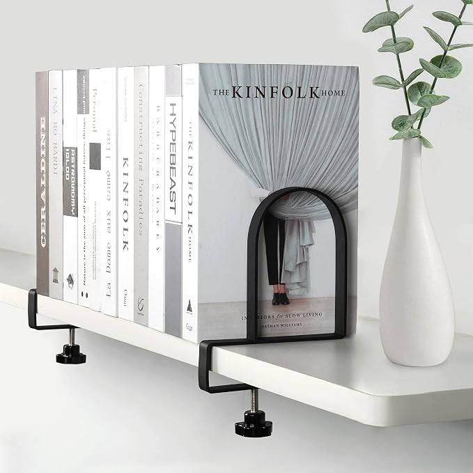 AJART Adjustable Book Ends for Shelves: Black Heavy Duty Bookends - Metal Clamp Book Organizer Storage Holders