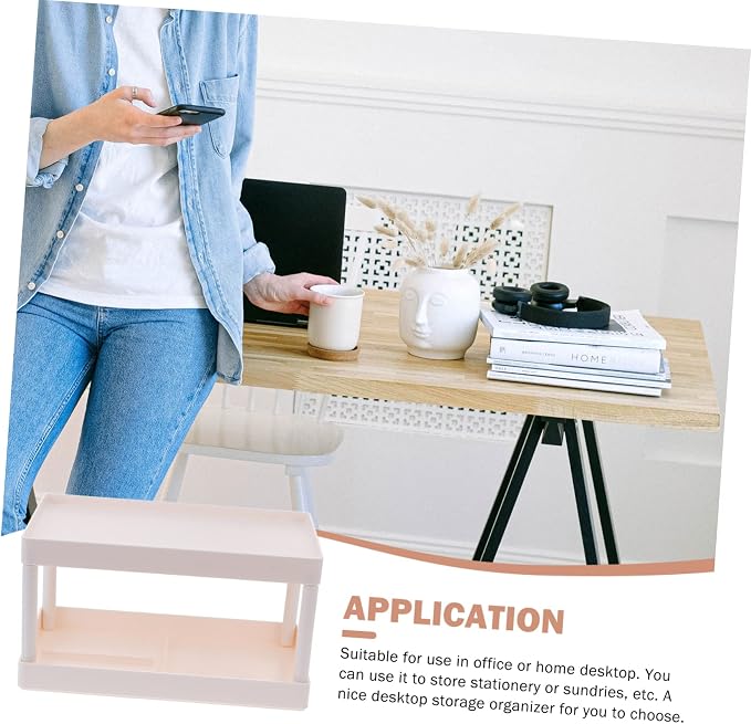 Ciieeo Space-Saving Storage Rack Desk Organizer Corner Shelf Desk Storage Cabinet Pantry Organizer Desktop Stationery Rack Household Stationery Container Sundries Pp White Material