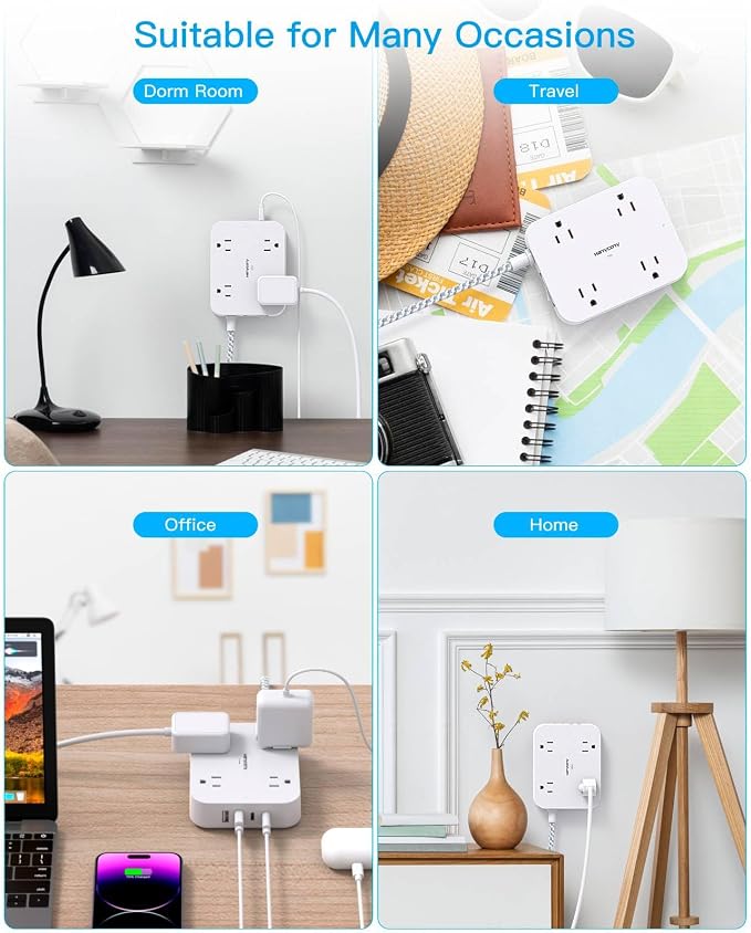Surge Protector Power Strip, HANYCONY 5Ft Extension Cord with 4 USB Ports(2 USB C), 4 Widely Outlets Extender, Wall Mount, Desk Charging Station for Office Travel College Dorm Room Essentials