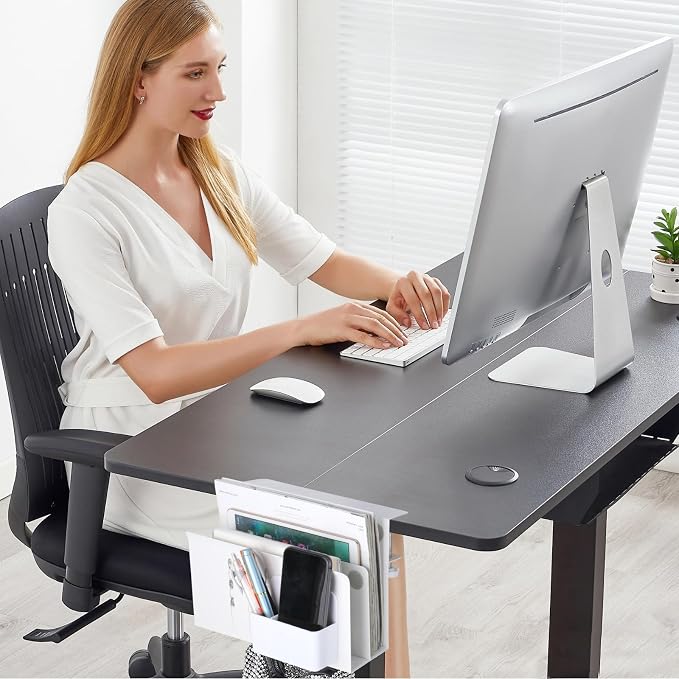 LUKETURE Laptop Holder, Steel Desk Side Storage, No Drill Standing Desk Accessories, Laptop Mount with Pen Holder, Back to School Supplies, Fits Flat Edge Tables 0.3" to 2.8" (White, L(2 Tier))