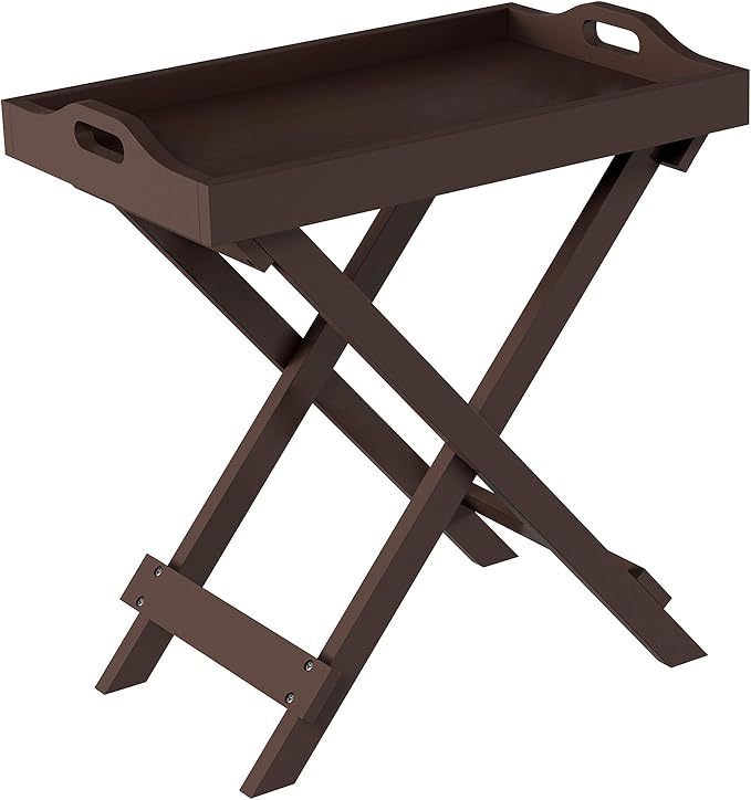 Lavish Home End Folding Modern Minimalist Wooden Contemporary Side Table, Multifunctional, Portable, Stylish Serving, Snack or Lap Tray, Suitable for Indoor and Outdoor Use - BROWN