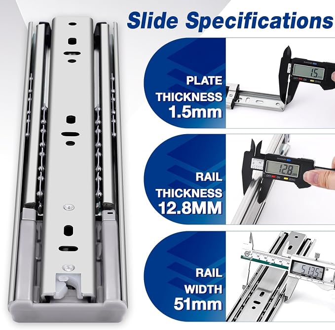 YENUO Soft Close Heavy Duty Drawer Slides Full Extension Side Mount 12 14 16 18 20 22 24 26 28 30 32 Inch Metal Rails Track Guide Glides Runners 150 lbs 1 Pair (Soft Close, 18 inch)