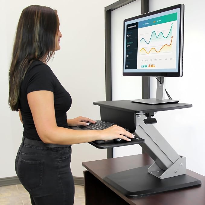 StarTech.com Height Adjustable Standing Desk Converter - Sit Stand Desk with One-Finger Adjustment - Ergonomic Desk (ARMSTS),Black & Silver