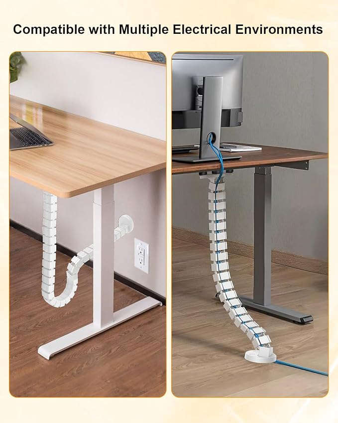 Under Desk Cable Management Vertebrae Fit for Sit Stand Desk Management, Magnetic Fixation Adjustable Length Cable Management Spinal, Flexible Chain Raceway White