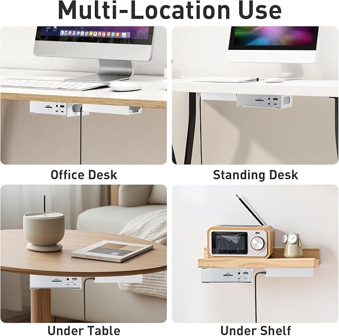 Under Desk Holder for Thunderbolt 4 Dock/Thunderbolt 3 Dock and Power Cable, Under Desk Iron Storage Rack for TS4 / TS3 Plus, No Drill, Easy Install with All Hardware Included, White