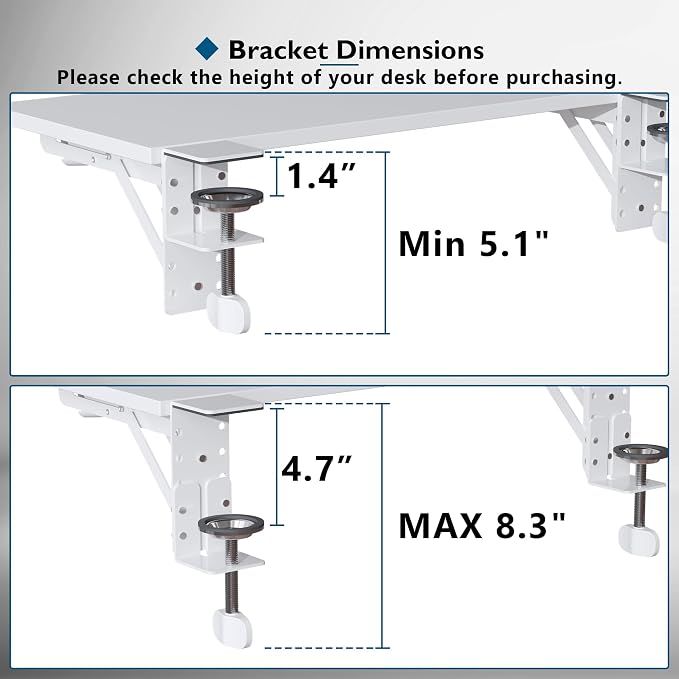 BONTEC Small Ergonomics Desk Extender Tray, 20x9.5 Inch Table Mount Arm Rest Shelf, 90ยฐ Foldable Keyboard Tray Platform, Clamp on Computer Arm Rest for Desk, Suitable for Office Desks, White
