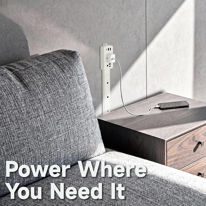 Electrical Outlet Extender Stick -Modular Expandable Wall Outlet Extender with 2 AC Outlets and 3 USB Ports (2 USB-A+1 USB-C),Adjustable Length for Behind Sofa Behind Furniture Nightstand Desk