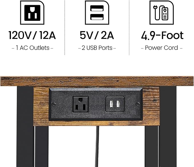 TUTOTAK 2 Tier Printer Stand, Rolling Printer Cart with Power Outlets and USB Ports, Mobile Printer Table with Wheels, for Under Desk, Office, Home,Brown PS01BB001