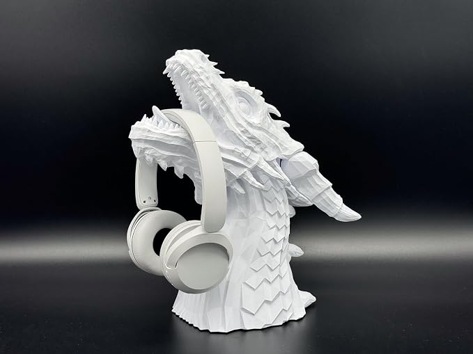 Dragon Headphone Stand and Holder, Gamer Gift, 15" Tall Statue for Gamers (White, Large)