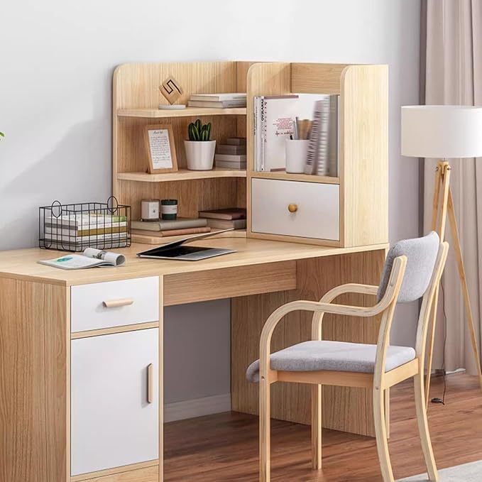 3-tier Corner Desktop Organizer Shelf, Wooden Desktop Bookshelf with Drawers, Multifunctional Desk Hutch Dorm, Desk Display Rack, Cube Storage Organizer Bookcase(White B-r,19.6x11.8x19.6'')