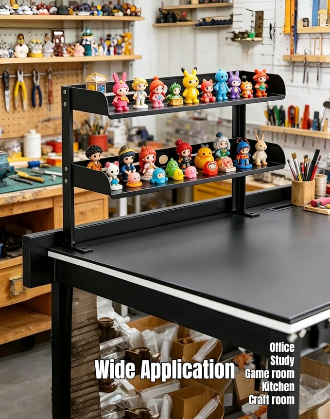 Yuxh Desk Clamp Shelf 15 Inch, Black | Space-saving, clip on or under shelf for panel tabletop, office, study room & gaming setup, easy drill-free assembly