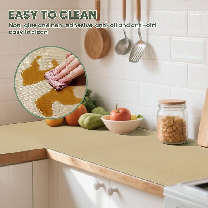 Drawer Liner and Shelf Liner for Kitchen Cabinet Liner Non-Adhesive Non-Slip Shelf Paper, Thick Strong Grip Waterproof Easy to Clean for Shelves, Cupboard, Desks, Khaki, 23.6 in x 20 FT