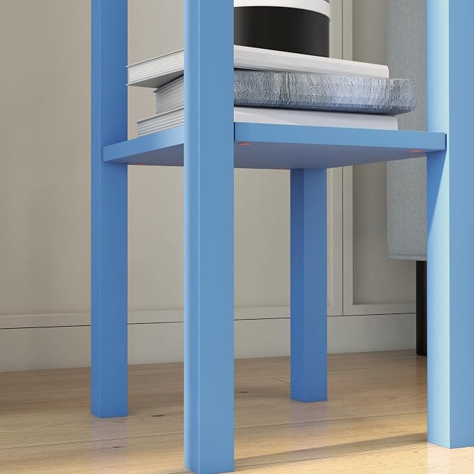 HOMCOM Narrow End Table with Drawer and Bottom Shelf, Slim Side Table for Small Spaces, Skinny Modern Accent Desk for Living Room, Set of 1, Light Blue
