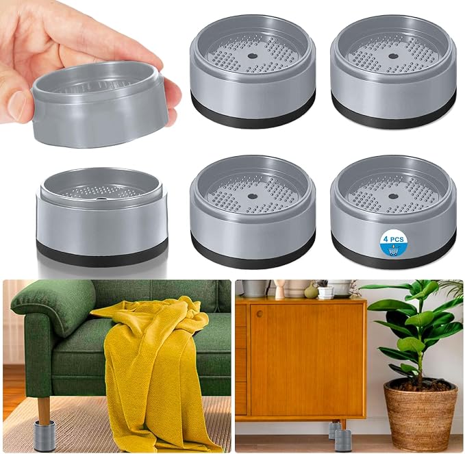 Bed Risers 1 inch, 2 inch, 3 inch, 4 inch Heavy Duty, Adjustable Furniture Riser for Table Desk Couch Sofa Chair Refrigerator Washing Machine, Stackable Bed Raisers Blocks (Grey 4 Pack, 1 inch)