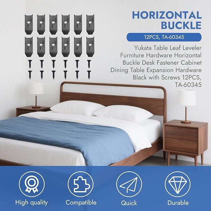 12 Sets Table Leaf Levelers & Locks with Sliding Aligner Bars, Heavy Duty Table Extension Hardware for Dining Tables, Desks, Buffets & Cabinets, Metal Horizontal Buckle Latches Connectors (Black)