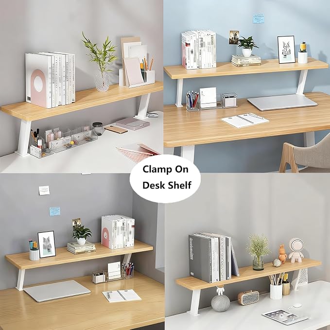 Clamp on Desk Shelf, Desktop Shelf Organizer Space Saving Desk Storage Rack for Office Study Home Dorm No Drill (23.6 x 7.8 in)
