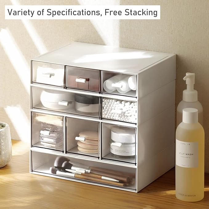 Desk Organizer-Stackable Storage Drawers, Desk Drawer Organizer Perfect For Collection Small Item/Cosmetic Office Supplies - 2 drawers (White)