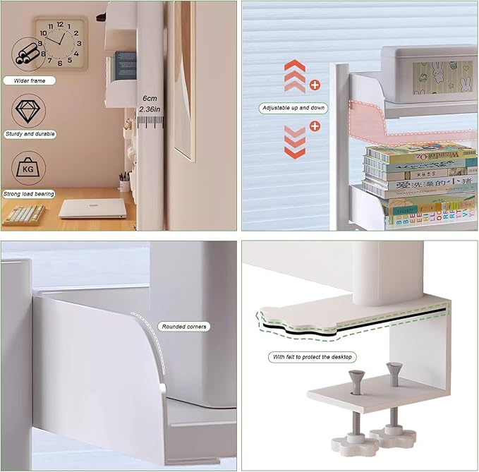 Clamp On Desk Organizer Shelf, White Desk Extender Pegboard Workstation,Computer Desk Accessories for Office, Privacy Panel for Gaming Desk,23.6/31.4/39.3in Desktop Shelving (white, 60cm/23.6in)