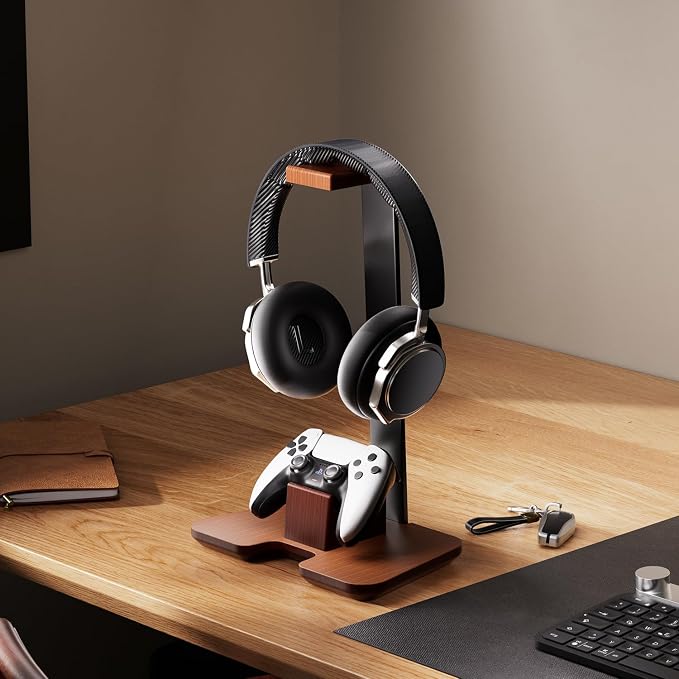Controller Stand Wood Headphone Stand for Desk Gaming Desk Accessories Controller Holder for Gaming Equipment Headset Holder Gift for Father,Son,Husband,Boyfriend