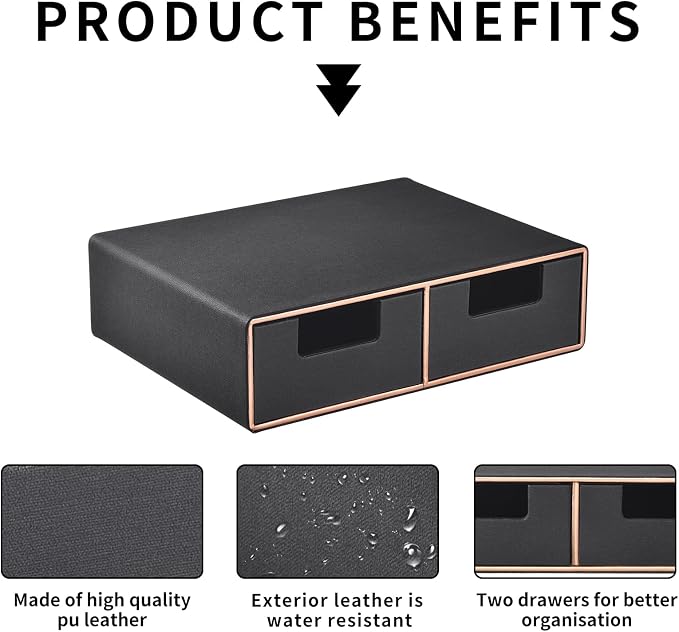 PU Leather Stackable Desk Drawer Organizer, Displayer holder with Drawers, Dressing Organizer for Jewelry/Cosmetics,Coffee Maker holder and Storage Box for Home office,Black
