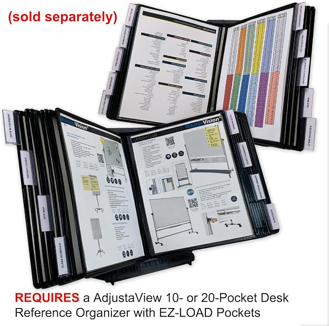 Ultimate Office AdjustaView 10-Pocket Desk Reference Organizer Add-On with Easy-Load Pockets (Add-On Module Only), Black Pockets