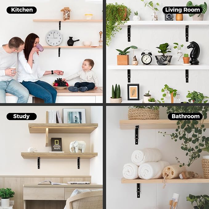 Dntorx 12 Inch Folding Shelf Brackets, 2 Pcs Heavy Duty Metal Collapsible Shelf Bracket Wall Mounted Brackets for Fold Down Table Wall Mounted Brackets for Shelves Space Saving