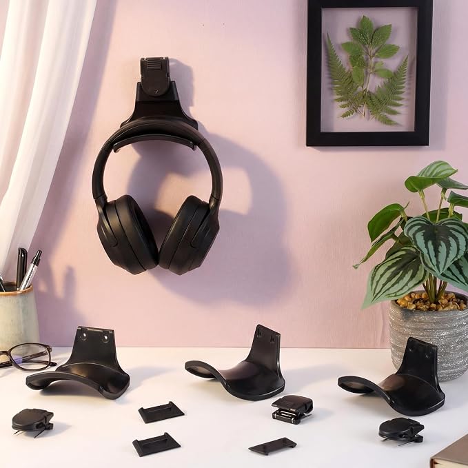 8 Set Fabric Wall Headphones Hook for Cubicle Organization Headset Stand for Desk Office Accessories Cubicle Decorations (Black)