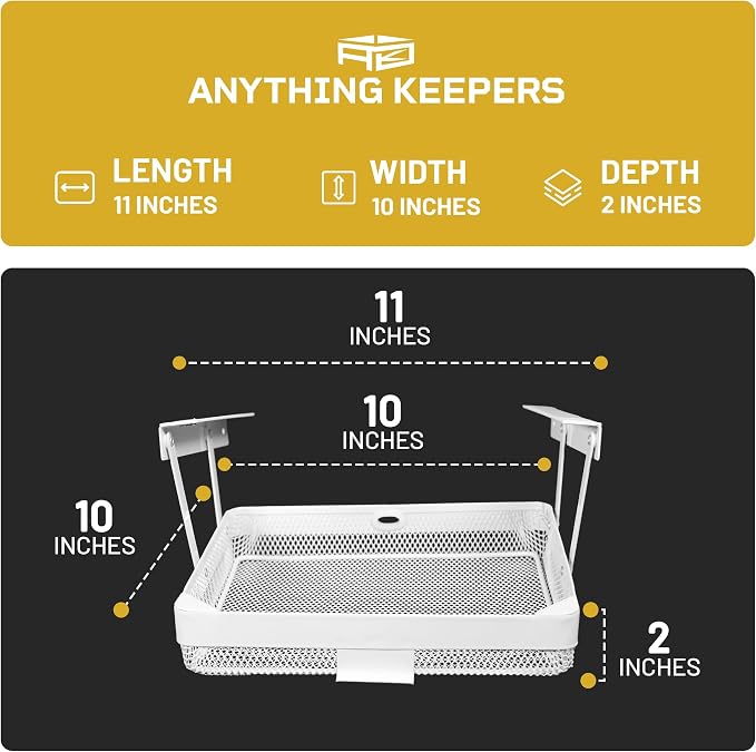 Anything Keeper - Compact Under-Cabinet Slide-Out Storage Drawer for Kitchen, Office, Desk, RV & Small Spaces | Hidden Organizer, Sturdy Steel, Easy Screw-In Mount, Fits 11x10x2.5 in - White