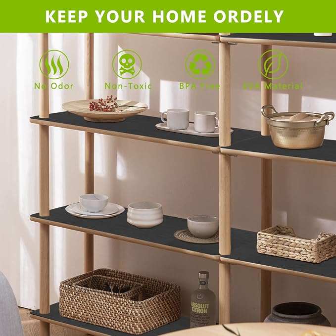Shelf Drawer Liner for Kitchen Cabinets, Durable Pantry Shelving Liners for Tool Box Closet Refrigerator Non Stick Waterproof Plastic Cabinet Protector Liners Mat Washable, Black 11.8 x 157.5 inches