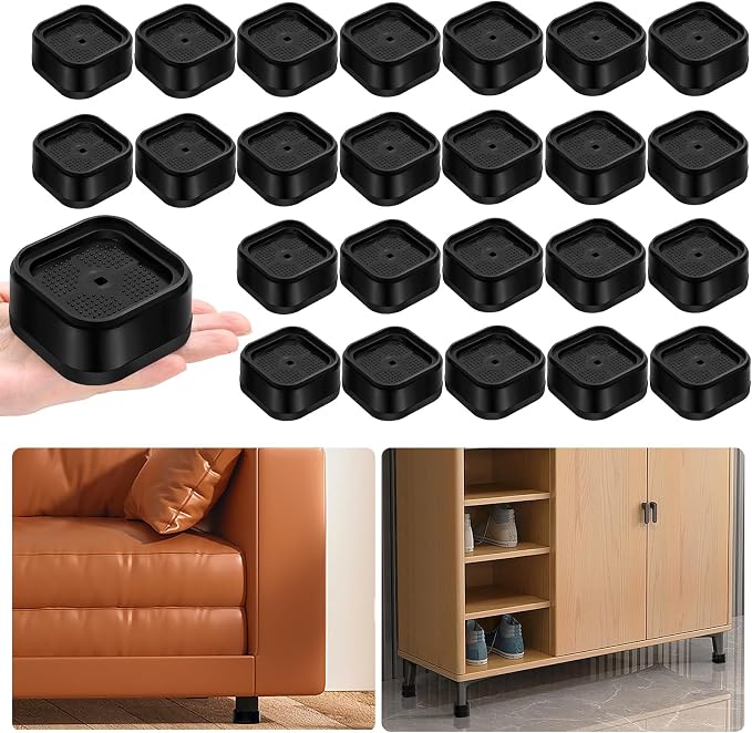 shouwuhho 24 Pack Furniture Risers Adjustable Bed Risers Heavy Duty Lifts Height 1", Square Stackable Bed Risers 1, 2 or 3 Inch for Desk Leg Table Couch Sofa Chair Bed Frame Legs Dorm, Black