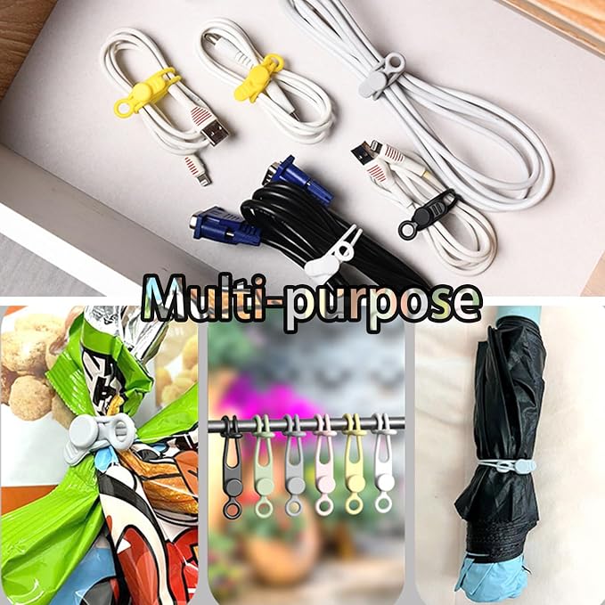 10Pcs Reusable Silicone Cable Ties – Adjustable Cord Organizer with Locking Buckle, Elastic Cable Straps for Earphones, Chargers, PC Wires – Colorful Wire Wraps for Home, Office, Travel
