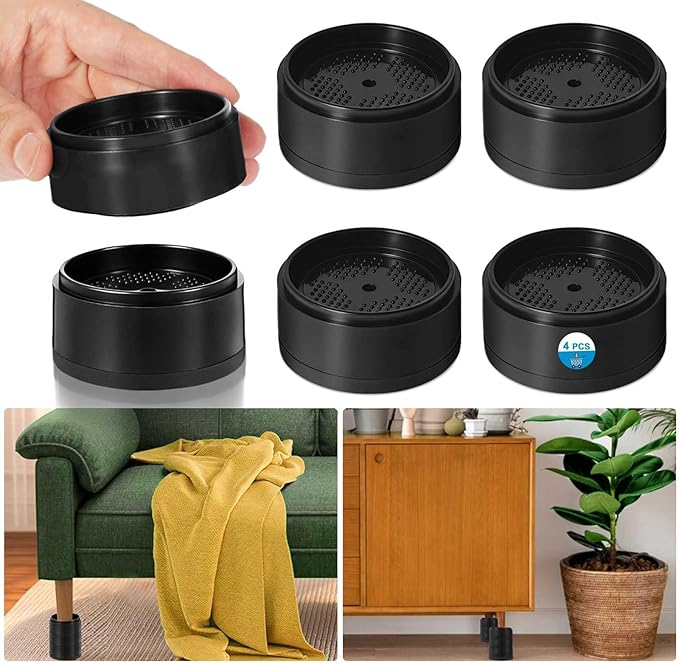 Bed Risers 1 inch, 2 inch, 3 inch, 4 inch Heavy Duty, Adjustable Furniture Riser for Table Desk Couch Sofa Chair Refrigerator Washing Machine, Stackable Bed Raisers Blocks (Black 4 Pack, 1 inch)