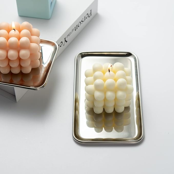 IMEEA 1 Pack Small Stainless Steel Organizer Tray 8" x 4.6" Vanity Tray for Bathroom Kitchen Countertop Multi-Purpose Catch-All for Soap, Jewelry, Perfume, Keys, Accessories