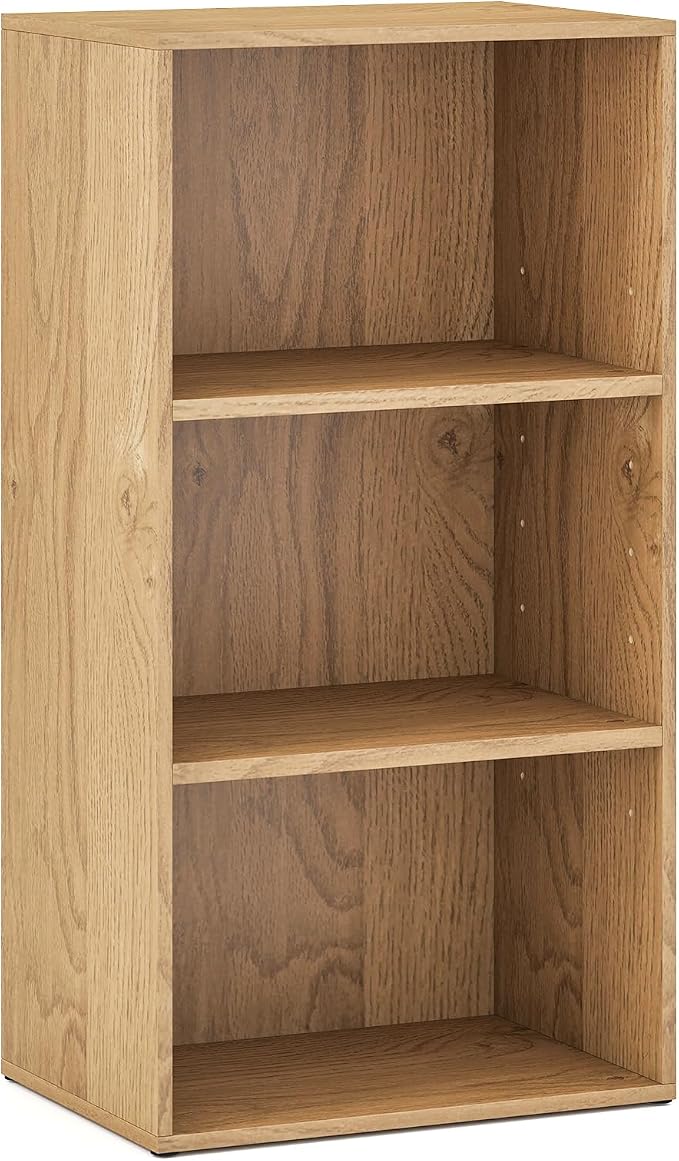 3 Shelf Bookshelf, 31.5” Small Bookcase with 2 Adjustable Shelves, Wooden Bookshelves and Bookcases, Modern Display Shelf, 3 Cube Storage Organizer for Home Office Bedroom (Natural)