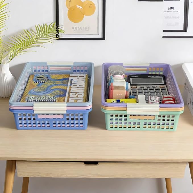 6 Pack Plastic Turn in Paper Trays for Classroom, Colorful Storage Bin Basket Organizers for School Supplies, Classroom Organization and Storage Tray Holds 4A Paper (Mixed Color)