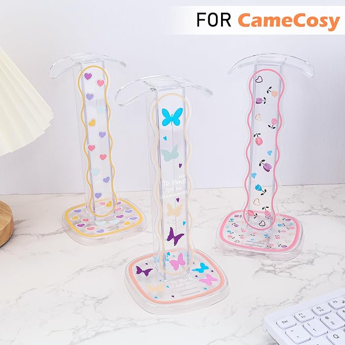 CamyCosy Headphone Holder for Desk, Gaming Headset & Earphone Stand - Clear Love Hearts Pattern Desk Accessory