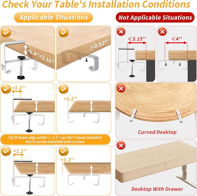 48" Under Desk Cable Management Tray, No Drill Desk Cable Management Wire Standing Desk Cord Organizer Clamp/Screw Mount, Cord Management Tray Fabric Desk Organizer for Home Office-White