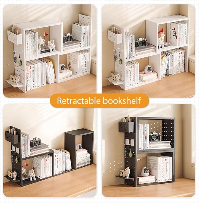 Corner Desktop Bookshelf, Multipurpose Desk Organizer Shelves with Pegboard, Countertop Display Rack for Home Office Dorm