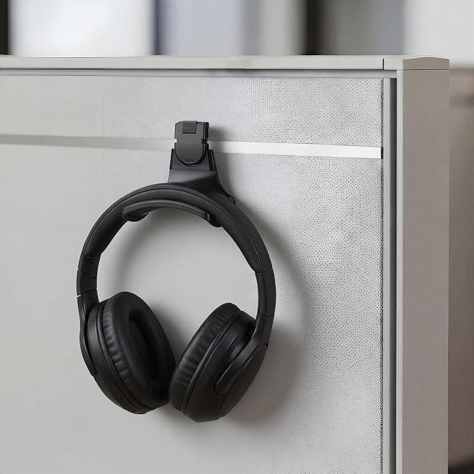 4 Set Fabric Wall Headphones Hook for Cubicle Organization Headset Stand for Desk Office Accessories Cubicle Decorations (Black)