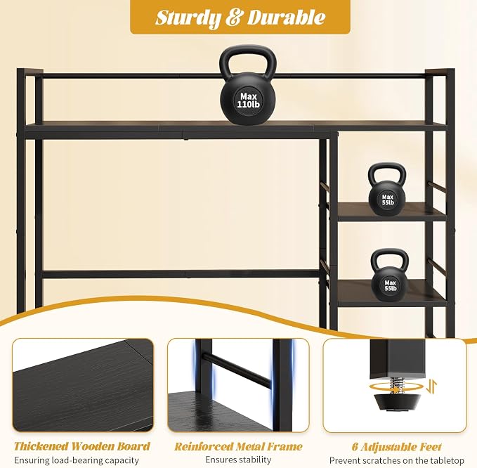 HavenlyYouth Desk Shelf, 38.6 Inch Wood Desk Organizer Shelf for Computer Monitor, Desk Hutch Storage, Desktop Shelf for Top of Desk, 3 Tier Desktop Bookshelf for Home Office Dorm, Black