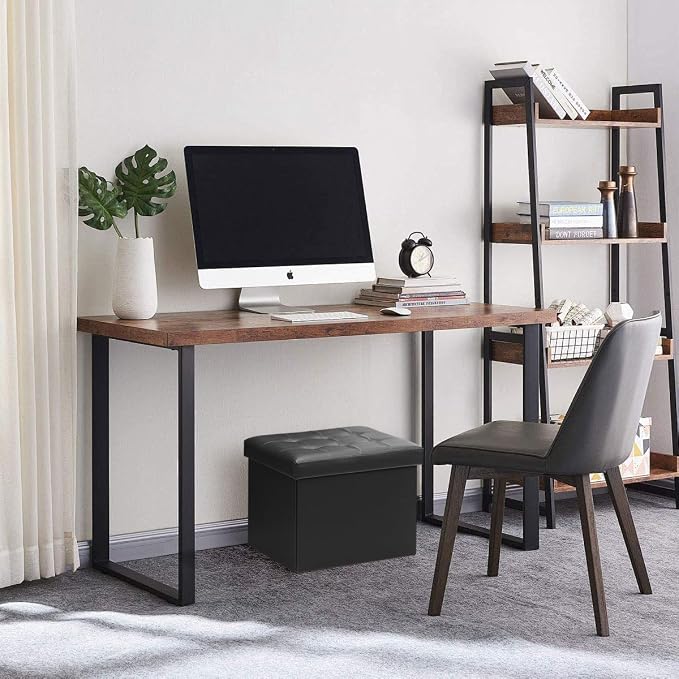 Bsketa Storage Ottoman Foot Rest Stool, Small Leather Storage Ottomans Bench, Folding Foot Stool with Handles Lid, Foot Rest Under Desk for Living Room Bedroom, 17x13x13 in, Black