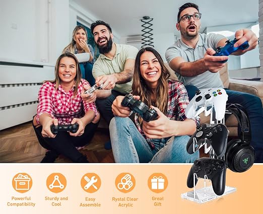 OAPRIRE Controller Stand Headset Stand, 3 Tier Acrylic Gaming Controller Holder Compatible with PS4, PS5, PC, Xbox, Universal Design (Clear)