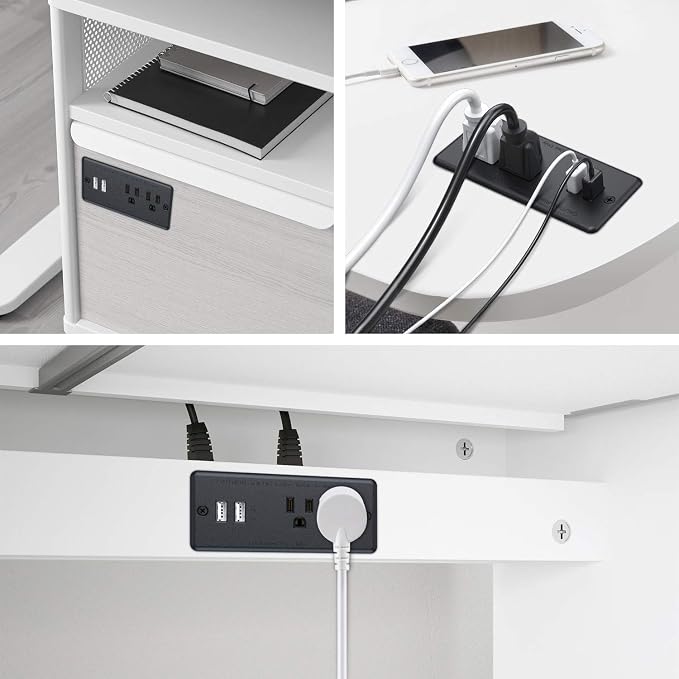 Recessed Power Strip with 2 USB,Flat Plug Ultra Thin Extension Cord,Furniture Desktop Charging Station for Side Table,End Table,Flush-Mount Desk Outlet Power Grommet with 9.85ft Cord Black