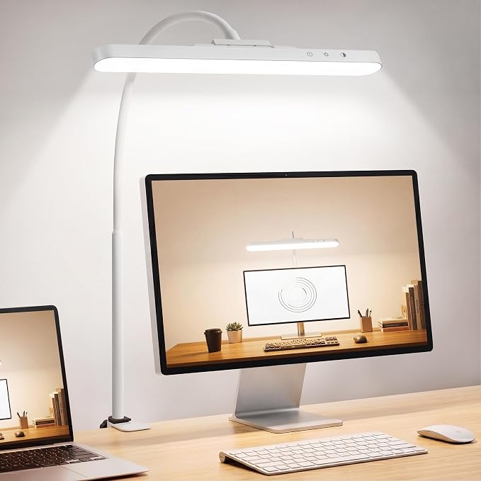 ShineTech Rechargeable LED Desk Lamp for Home Office, Magnetic Cordless Clip On Desk Light with Clamp, 3 Color Modes & Stepless Dimming, Eye-Caring Gooseneck Lamp for Reading, Study, White