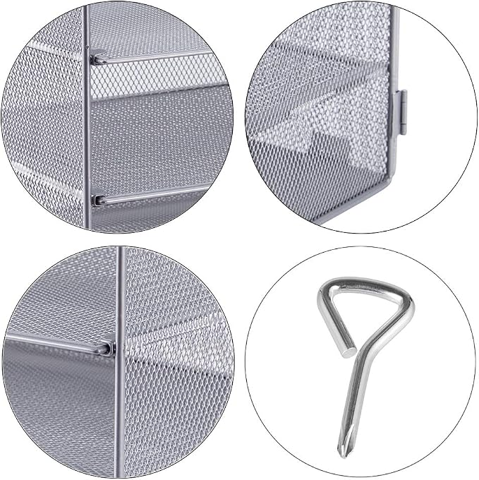 EASEPRES 5 Slot Mesh Desk Organizer Tray, File Paper Letter Folder Holder Desktop Paper Sorter Mail Organization Rack Storage Accessories, for Office Home School Classroom, Silver
