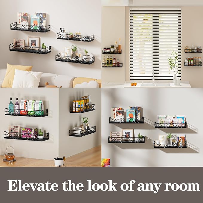 Amaoot Floating Shelves for Wall Set of 4, Different Sizes Mounted Wood Floating Shelf, Wall Shelves for Living Room,Bedroom, Bathroom, Kitchen, Farmhouse Decor, Office