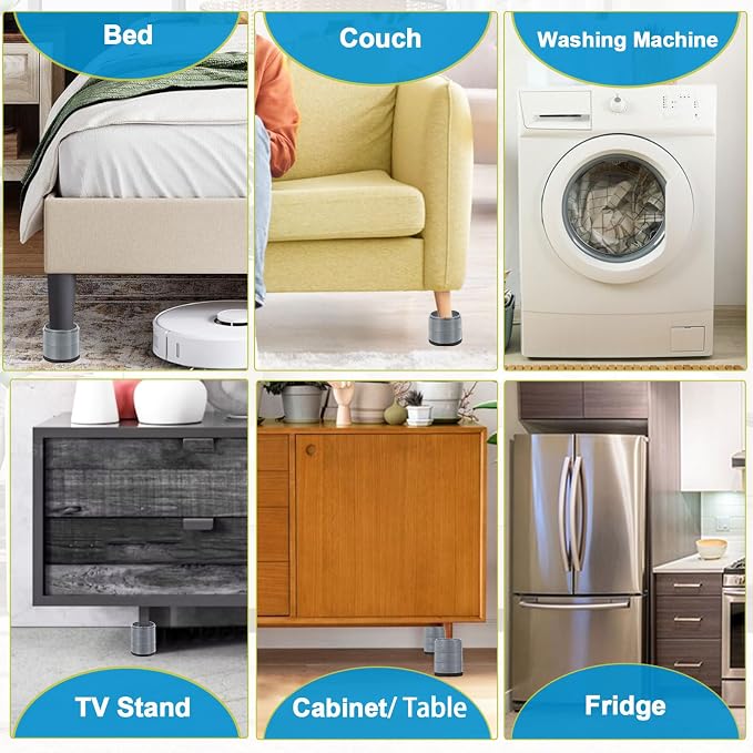 Bed Risers 1 inch, 2 inch, 3 inch, 4 inch Heavy Duty, Adjustable Furniture Riser for Table Desk Couch Sofa Chair Refrigerator Washing Machine, Stackable Bed Raisers Blocks (Grey 16 Pack, 1 inch)