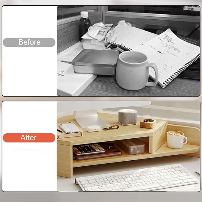 Kunovo Corner Monitor Stand with Double Storage Space, Ergonomic Triangle Desktop Corner Shelf, Save Space Desk Organizer Shelf for Office/Home (Color : White)